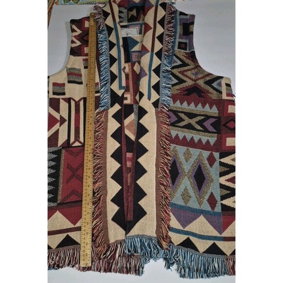 VTG Rising SUN Native American Southwestern Fringe Tapestry Coat EUC - Picture 3 of 6